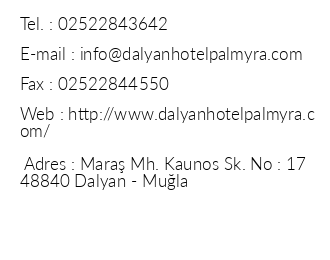 Dalyan Hotel Palmyra iletiim bilgileri